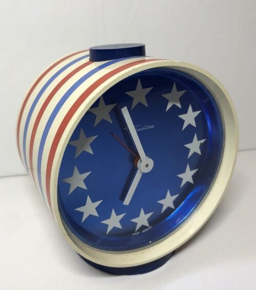 Vtg Tradition Wind Up Metal Alarm Clock West Germany USA Stars And Stripes Works