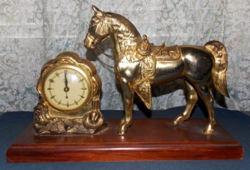 Vtg United Cowboy Horse Cast Metal Mantel Clock! 7.3 LBS/Western/Not working