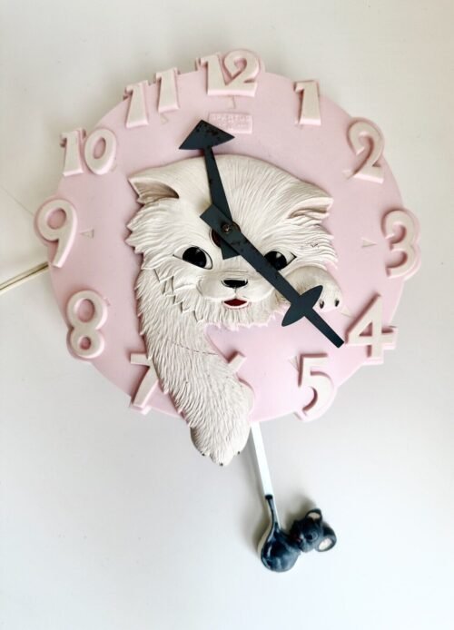 Vtg. VERY RARE 1960’s SPARTUS CAT WALL CLOCK Made In USA PINK WORKING CONDITION