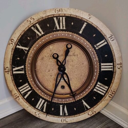 Vtg Wall Clock Big Unique Rare Easy Hang Victorian Style Classic Antique Like