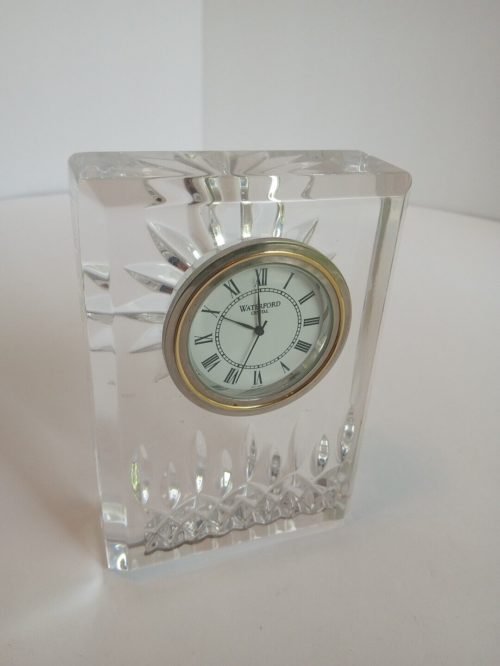 Vtg WATERFORD Crystal Beautiful Desk Clock Roman Numerals Clear Stunning Cut