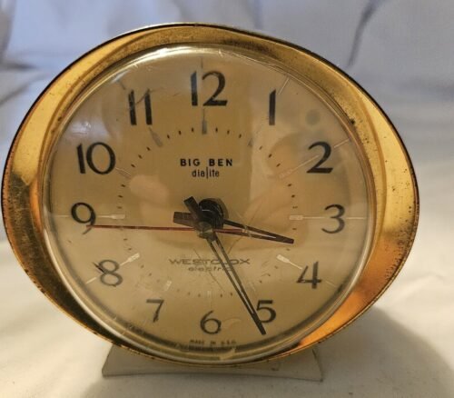 VTG Westclox Big Ben Clock Corded Electric Dialite Ivory/Gold Trim Alarm Tested