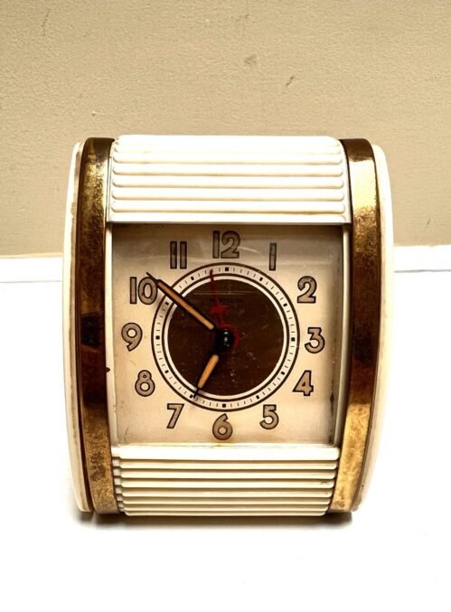 Vtg Westclox Keywound Travel Alarm Clock Roll Top Art Deco Working Condition