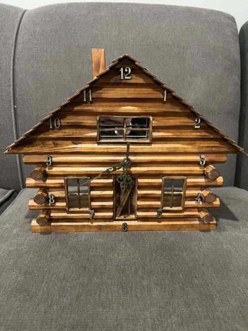 Vtg Wood Log Cabin Wall Clock, Tested, Works