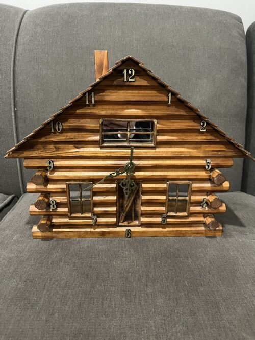Vtg Wood Log Cabin Wall Clock, Tested, Works