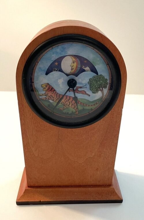 Vtg. Zir Table Clock Sun Moon Stars Earth Animals Works Made In USA 7.5"