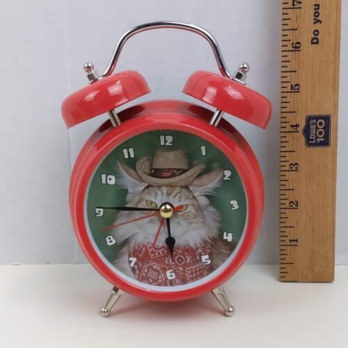 Wacky Wakers Alarm Clock Cowboy Cat Kitty Meow Red Nightstand Decor Tested