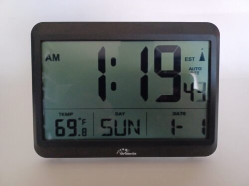 WallarGe Atomic Clock- Large Digital Display Alarm Clock, Temp, 4 time Zones,DST