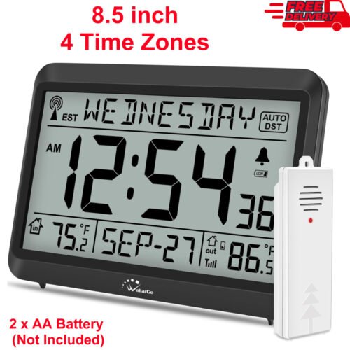 WallarGe Atomic Clock with Indoor Outdoor Temperature, Self-Setting Wall Clock
