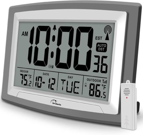 WallarGe Atomic Clock with Outdoor and Indoor Temperature - 12.5 Inch Self-Se...