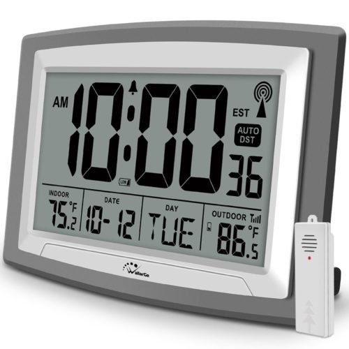 WallarGe Atomic Clock with Outdoor and Indoor Temperature - 12.5 Inch Self-Se...
