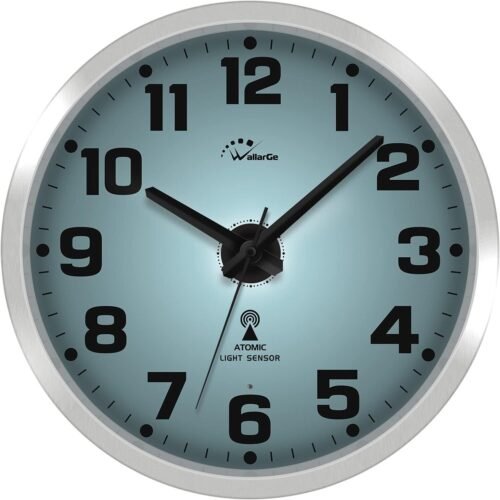 WallarGe Atomic Wall Clock with Night Light Silent Lighted up WallClock Glow12in