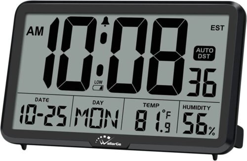 Wallarge Auto Set Digital Wall Clock Battery Operated, 8 Time Zone, Auto DST.