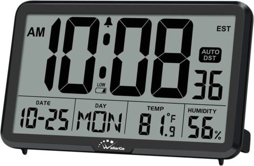 Wallarge Auto Set Digital Wall Clock Battery Operated, Desk Clocks with Temperat