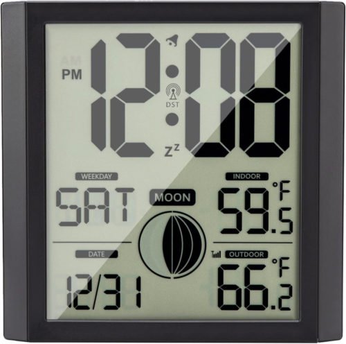 Wall Clock- Atomic Clock with Indoor Outdoor Temperature Digital Wall Clock Larg