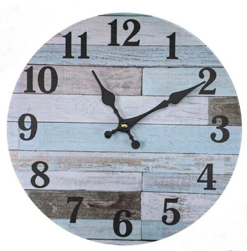 Wall Clock-Beach Themed Blue Wall Clocks Retro Coastal Battery Operated Silent