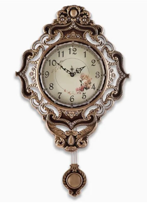 WALL CLOCK-European Vintage Style Clock with Pendulum 14" - Silent, Battery
