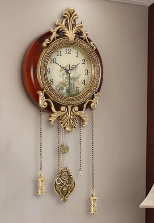 WALL CLOCK- Vintage Victorian Style Swinging Pendulum - Wood, Battery Operated