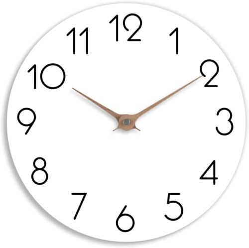 Wall Clock - White Kitchen Wall Clocks Battery Operated, Small Silent Non-Tickin