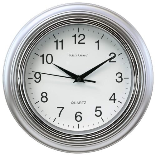Wall Clock 10 Inch Aster Silver Modern Classic Wall Clocks Battery Operated S...