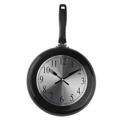 Wall Clock, 10 inch Metal Frying Pan Kitchen Wall Clock Home Decor - Black