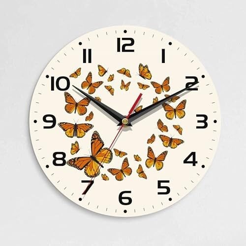 Wall Clock, 10 Inch Silent Non-Ticking Home Kitchen Decor, Brown Butterfly