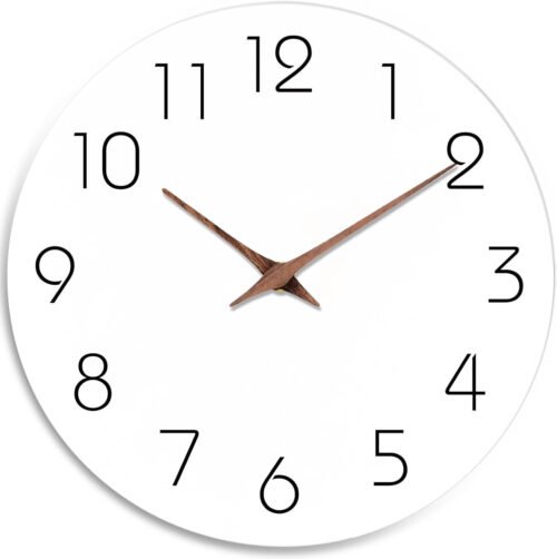 Wall Clock 10 Inch Silent Non Ticking Wood Battery Operated Wooden White Modern