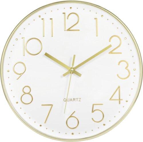 Wall Clock 12-inch Silent No Ticking Battery Operated Round Modern