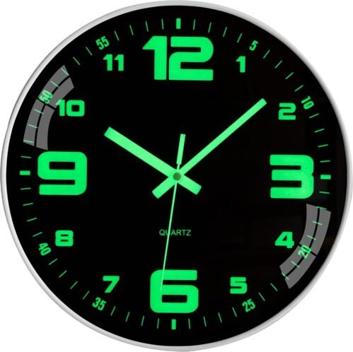 Wall Clock 12 inch Battery Operated Silent Non-Ticking Glow in The Dark Clocks