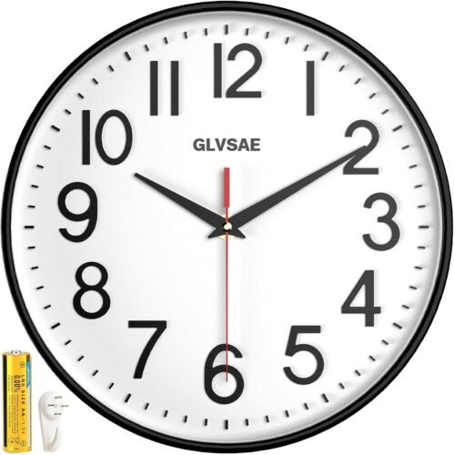 Wall Clock 12 Inches Non-Ticking 12 Inchs, White Background Black Lettering