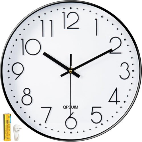Wall Clock 12 Inch Wall Clocks Non-Ticking Battery Operated with Stereos