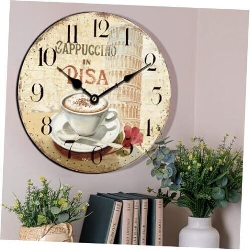Wall Clock,14" Italian Wall Clocks Coffee & Torre di Pisa Style 14-inch