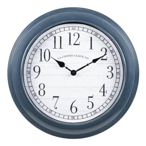 Wall Clock 16 in. Everly Gray Frame Quartz Analog Glass Lens Black Metal Hands