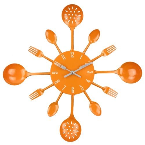 Wall Clock, 16" Metal Kitchen Cutlery Utensil Spoon Fork Wall Clock Creative ...