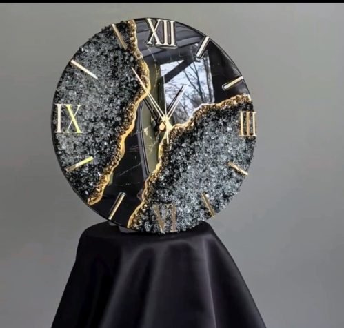 wall clock 18" inch Big Size Handmade Wall Decor Premium epoxy resin & Quartz