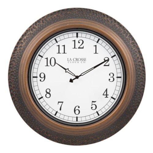 Wall Clock 21 In. Hammered Bronze Metal Quartz Analog Outdoor Weather Resistant