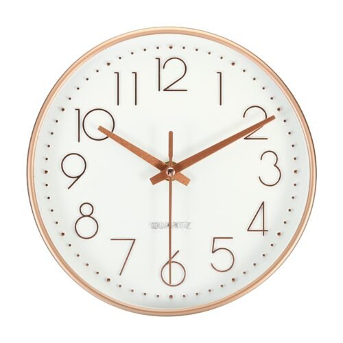Wall Clock 8 Inch Battery Operated Silent Non-Ticking Round Clock White Gold