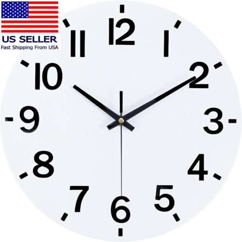 Wall Clock 8 Inch Silent Non Ticking Wood Battery Operated White Wooden Modern W