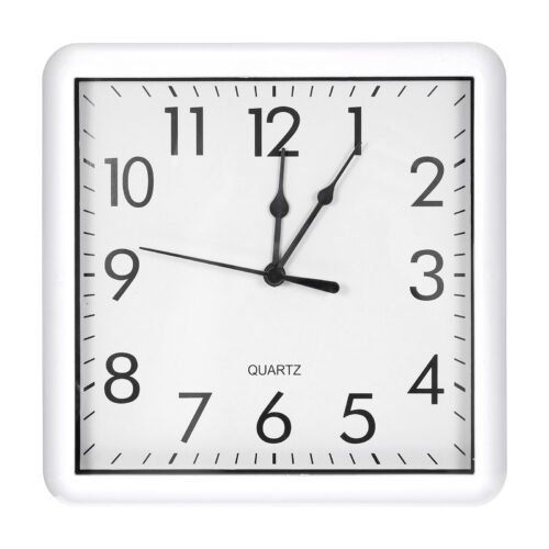 Wall Clock 9"x9" Quartz Battery Operated Silent Square Wall Clocks White