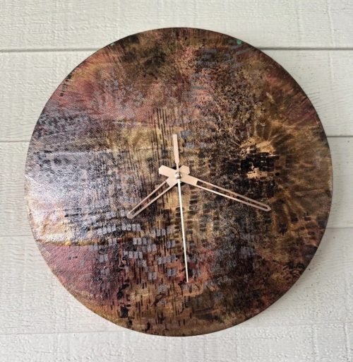 Wall Clock Abstract Hand Painted Art NEW Copper Bronze Black A4