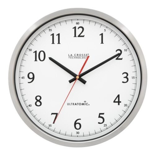 Wall Clock Atomic Stainless Steel Analog Shatterproof Lens Multiple Time Zones