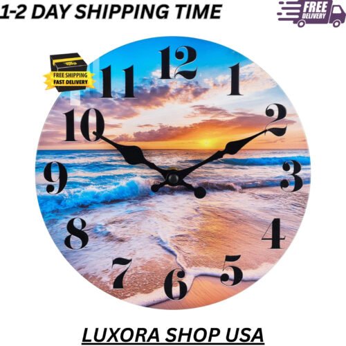 Wall Clock Battery Operated Beach Coastal Theme Indoor Outdoor Waterproof Decor