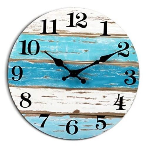 Wall Clock, Beach Themed Blue Wall Clocks Battery Operated 8 INCH C-blue,white
