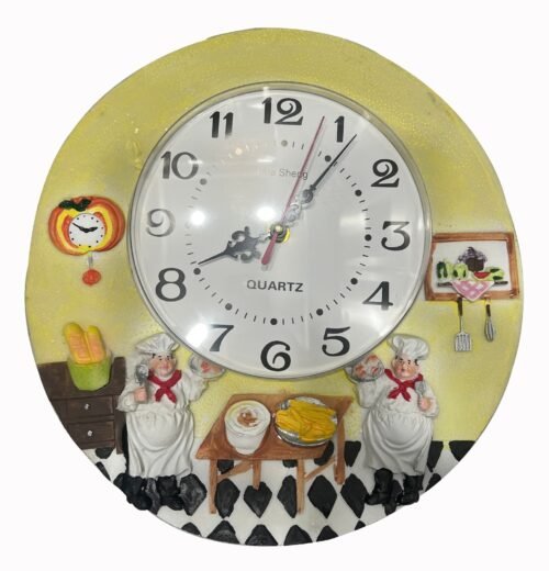 Wall Clock Cook Multi Color,Chef Picture,Non - Ticking Whisper Quiet 12 inch
