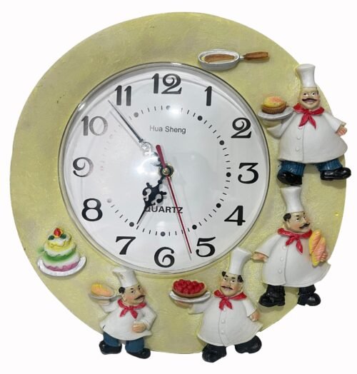 Wall Clock Cook Multi Color,Chef Picture,Non - Ticking Whisper Quiet 12 inch