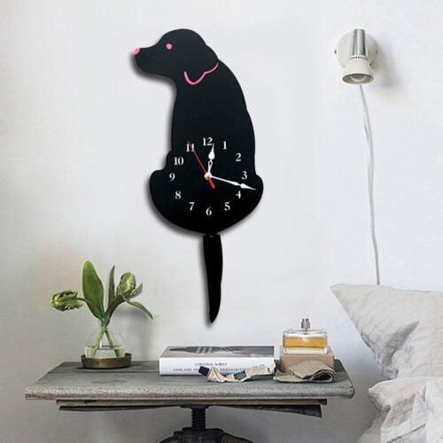 Wall Clock Creative Dog Acrylic Wall Clock with Swing Tail Pendulum for