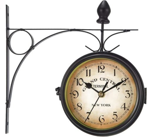 Wall Clock Double Sided 9.8" | 25cm Vintage Wrought Iron Wall Clock Hanging