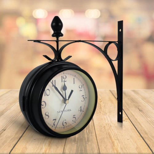 Wall Clock Double Sided Numbers Outdoor Garden Paddington Station Vintage cak/