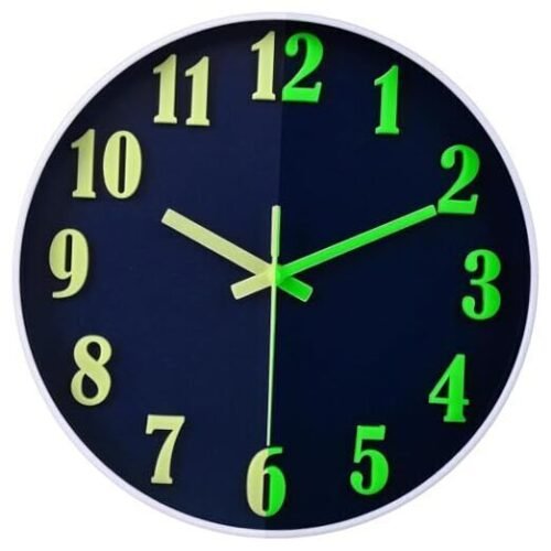 Wall Clock, Glow in The Dark Wall Clock 3D Numbers Wall Clocks Battery Blue