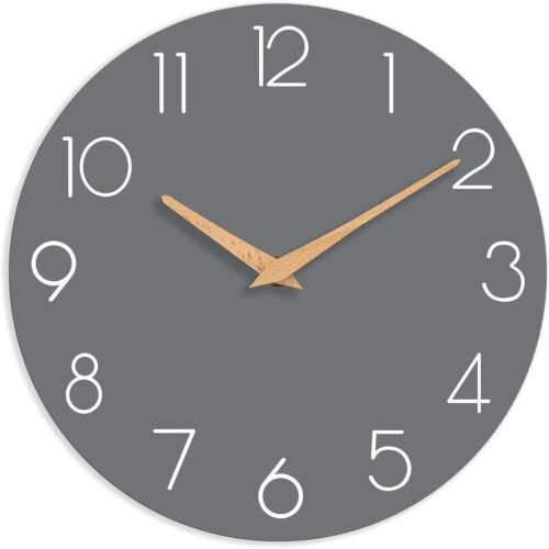 Wall Clock, Gray Silent Non-Ticking, Decorative Battery Operated Wall Clocks for